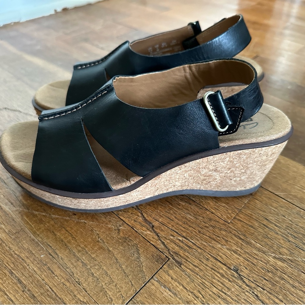 Clark’s Leather and Cork Platform Wedges
